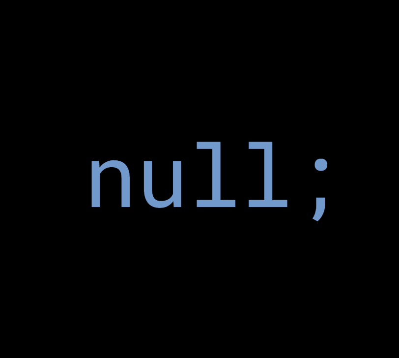 The Null card: the word null in blue monospace on black
